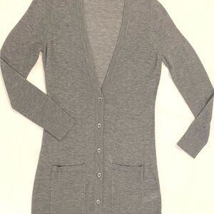 White House Black Market Gray Long V-Neck Button Cardigan